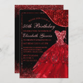 Rood Waterverf Dress & Red wave Edge Birthday Kaart (Voorkant / Achterkant)