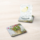 Rood waterverf geranium bier onderzetter (Rechterzijde)