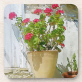 Rood waterverf geranium bier onderzetter (Voorkant)