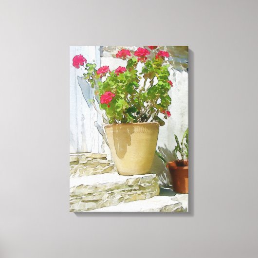 Rood waterverf geranium canvas afdruk (Voorkant)