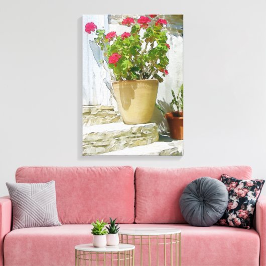 Rood waterverf geranium canvas afdruk (Insitu (Woonkamer))