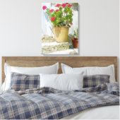 Rood waterverf geranium canvas afdruk (Insitu (Slaapkamer))