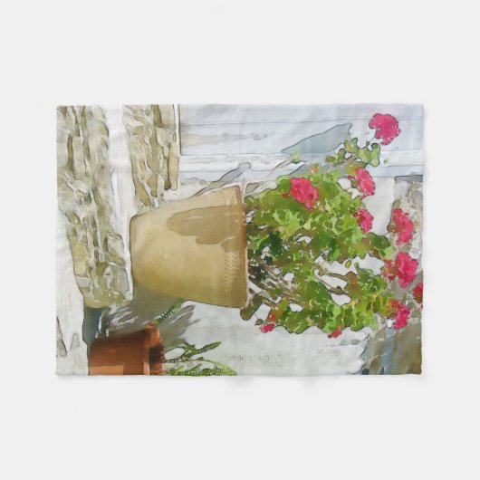 Rood waterverf geranium fleece deken (Voorkant (Horizontaal))