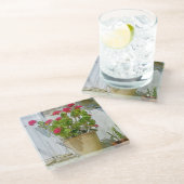 Rood waterverf geranium glazen onderzetter (Schuin)