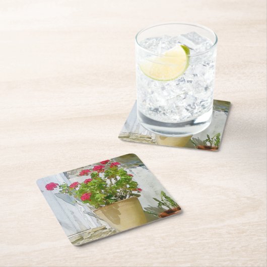 Rood waterverf geranium kartonnen onderzetters (Insitu)