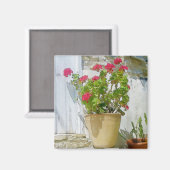 Rood waterverf geranium magneet (Voorkant / Achterkant)