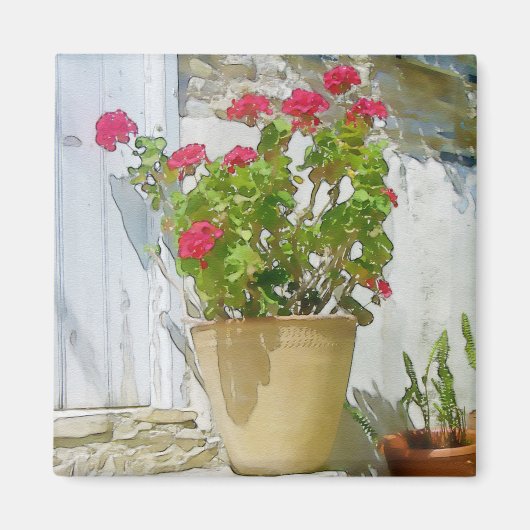 Rood waterverf geranium magneet (Voorkant)