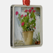Rood waterverf geranium metalen ornament (Rechts)