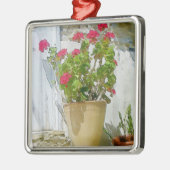 Rood waterverf geranium metalen ornament (Links)