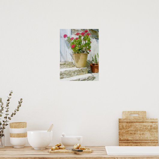Rood waterverf geranium poster (Keuken)