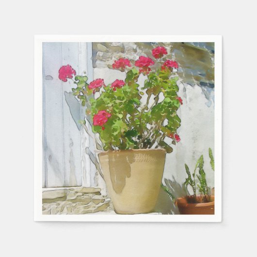 Rood waterverf geranium servetten (Voorkant)