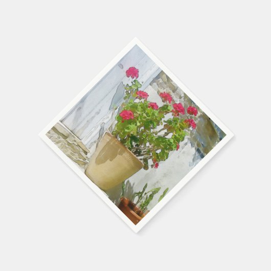 Rood waterverf geranium servetten (Hoek)