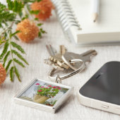 Rood waterverf geranium sleutelhanger (Zijkant)