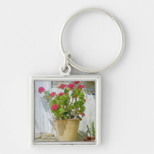 Rood waterverf geranium sleutelhanger