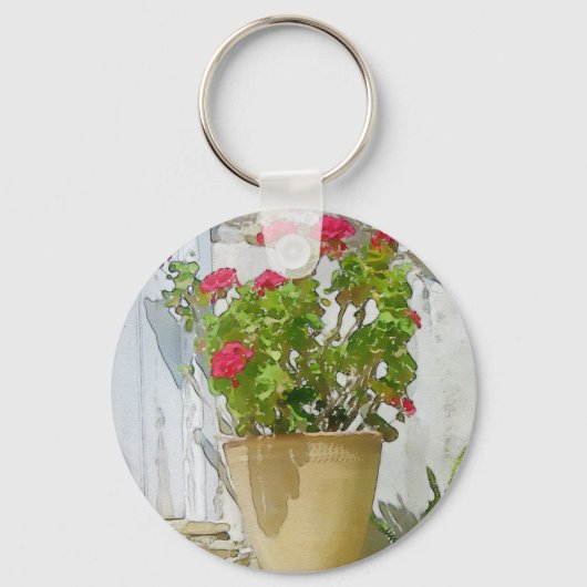 Rood waterverf geranium sleutelhanger (Voorkant)