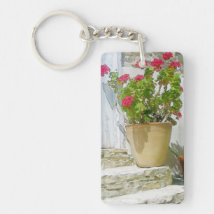 Rood waterverf geranium sleutelhanger