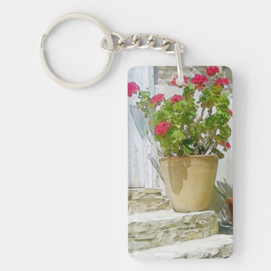 Rood waterverf geranium sleutelhanger (Voorkant)
