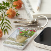 Rood waterverf geranium sleutelhanger (Voorkant Rechts)