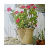 Rood waterverf geranium tegeltje (Voorkant)