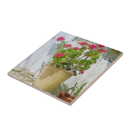 Rood waterverf geranium tegeltje (Zijkant)