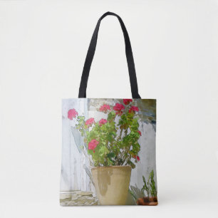 Rood waterverf geranium tote bag