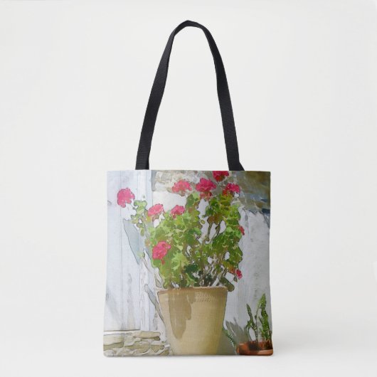 Rood waterverf geranium tote bag (Voorkant)
