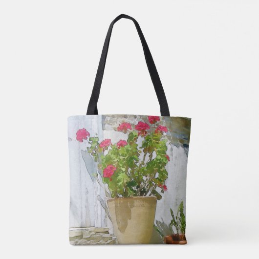 Rood waterverf geranium tote bag (Achterkant)