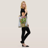 Rood waterverf geranium tote bag (Op model)
