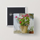 Rood waterverf geranium vierkante button 5,1 cm (Voorkant /achterkant)