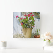 Rood waterverf geranium vierkante klok (Huis)