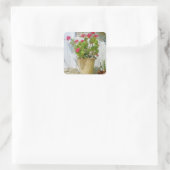 Rood waterverf geranium vierkante sticker (Tas)