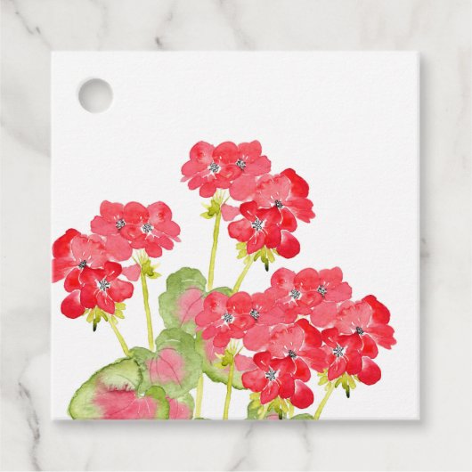 Rood Waterverf Geraniums 2 Bedankjes Labels (Voorkant)