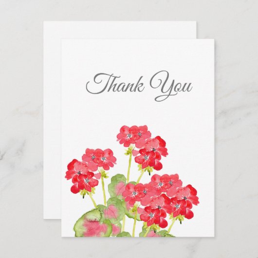 Rood Waterverf Geraniums 2 Bedankkaart (Voorkant / Achterkant)