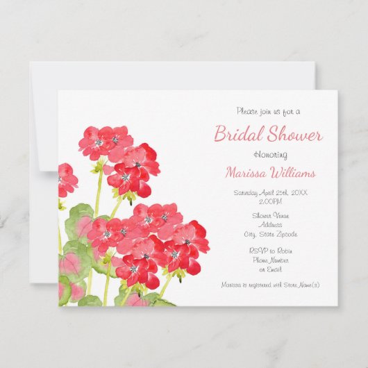 Rood Waterverf Geraniums 2 Kaart (Voorkant)