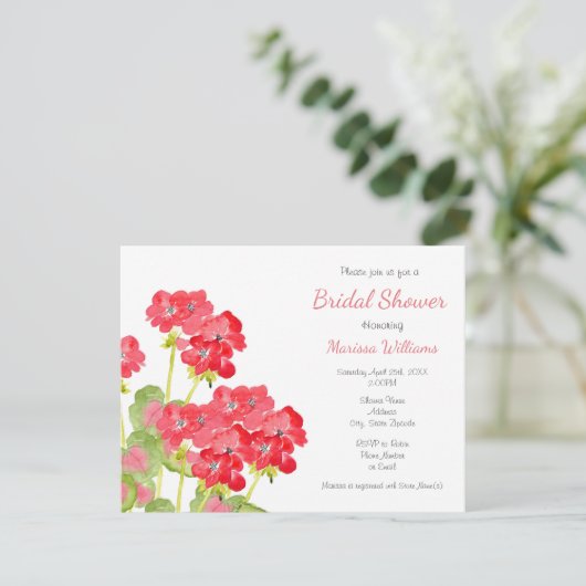 Rood Waterverf Geraniums 2 Kaart (Staand voorkant)