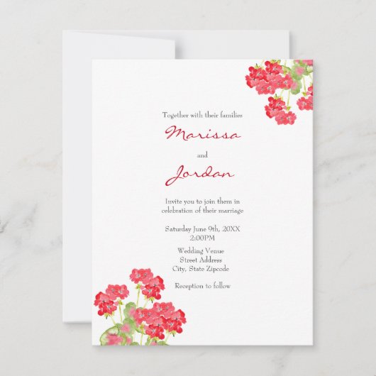 Rood Waterverf Geraniums 2 Kaart (Voorkant)