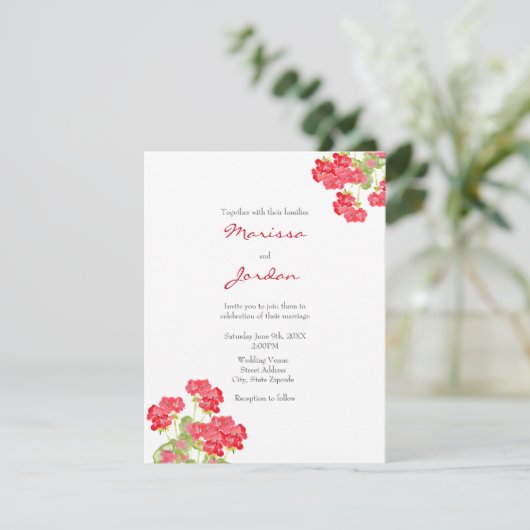 Rood Waterverf Geraniums 2 Kaart (Staand voorkant)