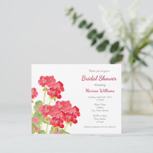 Rood Waterverf Geraniums 2 Kaart (Staand voorkant)