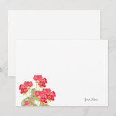 Rood Waterverf Geraniums 2 Notitiekaartje (Voorkant / Achterkant)