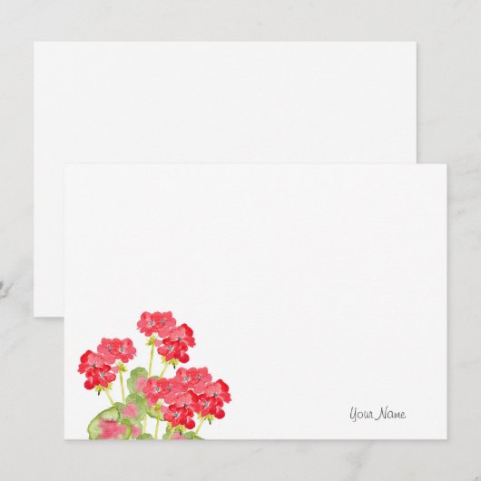 Rood Waterverf Geraniums 2 Notitiekaartje (Voorkant / Achterkant)