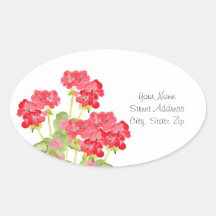 Rood Waterverf Geraniums 2 Ovale Sticker