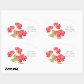 Rood Waterverf Geraniums 2 Ovale Sticker (Vel)