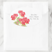 Rood Waterverf Geraniums 2 Ovale Sticker (Tas)