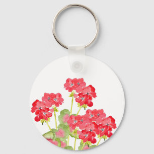 Rood Waterverf Geraniums 2 Sleutelhanger