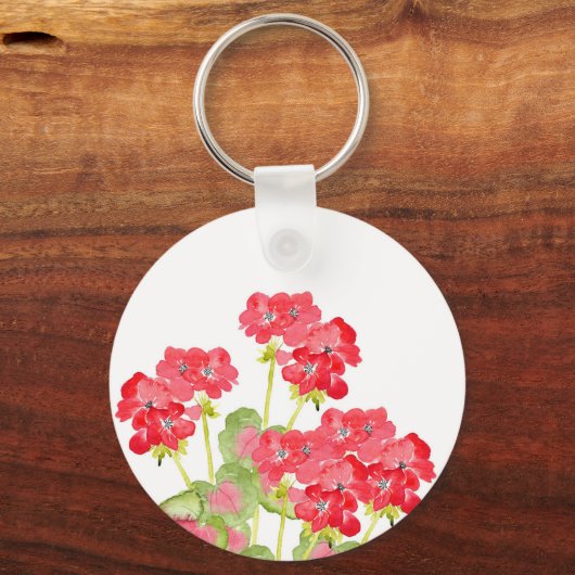 Rood Waterverf Geraniums 2 Sleutelhanger (Voorkant)