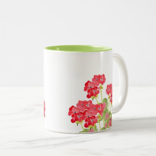 Rood Waterverf Geraniums 2 Tweekleurige Koffiemok (Voorkant rechts)
