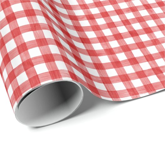 Rood Waterverf Gingham-pakpapier Cadeaupapier (Rol Hoek)