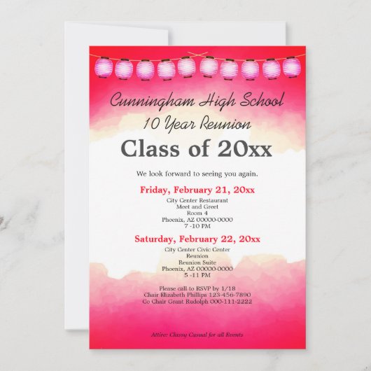 Rood Waterverf High School Class Reunion Sjabloon Kaart (Voorkant)