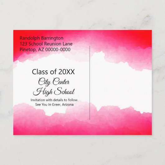 Rood Waterverf klassenreünie sparen de datum Aange Briefkaart (Achterkant)