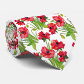  rood Waterverf papaver Patroon op wit Stropdas (Opgerold)